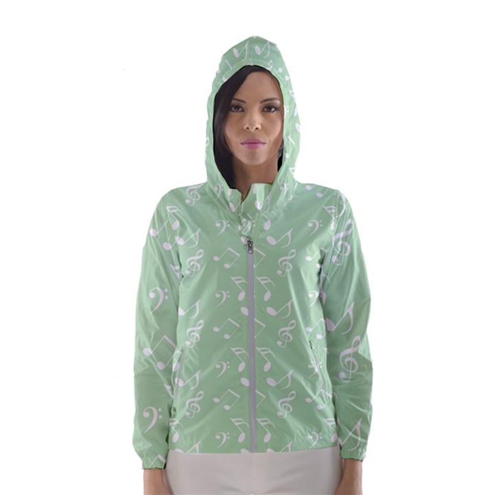 Mint Green White Music Hooded Wind Breaker (Women)