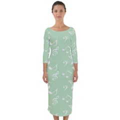 Mint Green White Music Quarter Sleeve Midi Bodycon Dress