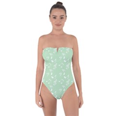 Mint Green White Music Tie Back One Piece Swimsuit by snowwhitegirl