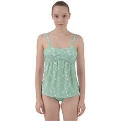 Mint Green White Music Twist Front Tankini Set by snowwhitegirl