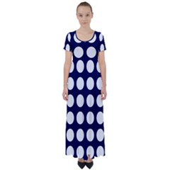 Big Dot Blue High Waist Short Sleeve Maxi Dress by snowwhitegirl