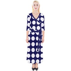 Big Dot Blue Quarter Sleeve Wrap Maxi Dress