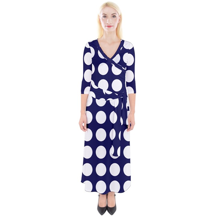 Big Dot Blue Quarter Sleeve Wrap Maxi Dress