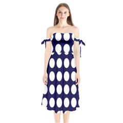 Big Dot Blue Shoulder Tie Bardot Midi Dress by snowwhitegirl