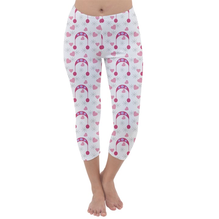 Winter Pink Hat White Heart Snow Capri Winter Leggings 