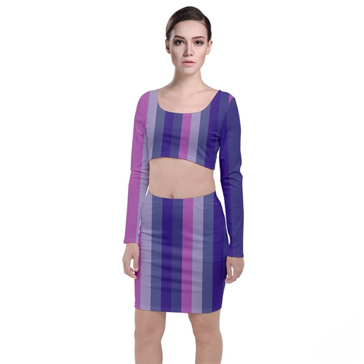 Concert Purples Long Sleeve Crop Top & Bodycon Skirt Set