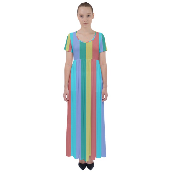 Summer Stripes High Waist Short Sleeve Maxi Dress