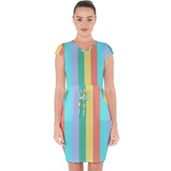 Summer Stripes Capsleeve Drawstring Dress 