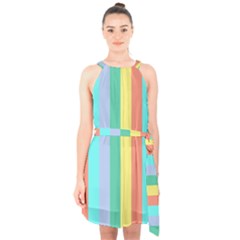 Summer Stripes Halter Collar Waist Tie Chiffon Dress by snowwhitegirl