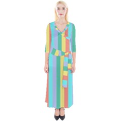 Summer Stripes Quarter Sleeve Wrap Maxi Dress