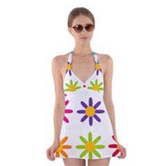 Multi Color Petals Halter Dress Swimsuit  by jennapisces