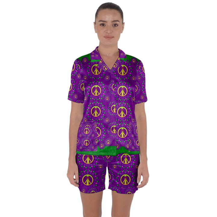 Peace Be With Us In Love And Understanding Satin Short Sleeve Pyjamas Set