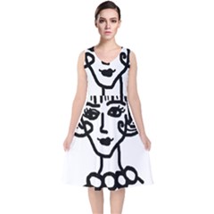 20s Girl V-neck Midi Sleeveless Dress 