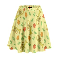 Tuba And Flower Pattern High Waist Skirt by berwies