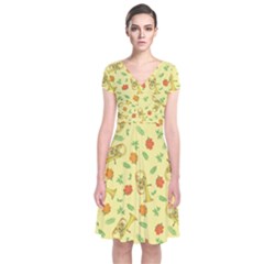 Tuba And Flower Pattern Short Sleeve Front Wrap Dress by berwies