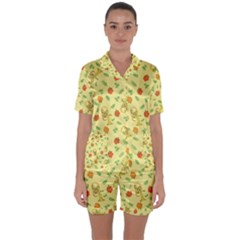 Tuba And Flower Pattern Satin Short Sleeve Pyjamas Set