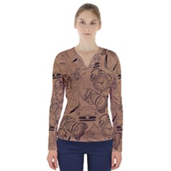 Lifestyle Pattern V-neck Long Sleeve Top by berwies