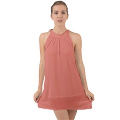 Late Peach Halter Tie Back Chiffon Dress by snowwhitegirl