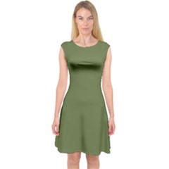 Earth Green Capsleeve Midi Dress by snowwhitegirl