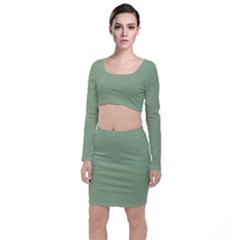 Tree Green Long Sleeve Crop Top & Bodycon Skirt Set