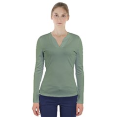 Tree Green V-neck Long Sleeve Top