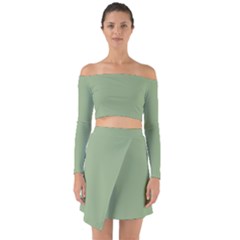 Tree Green Off Shoulder Top With Skirt Set