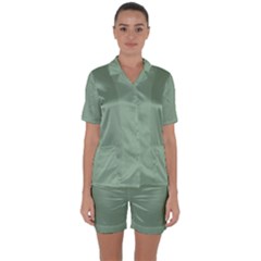 Mossy Green Satin Short Sleeve Pyjamas Set by snowwhitegirl