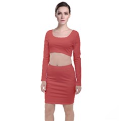 Dark Papaya Long Sleeve Crop Top & Bodycon Skirt Set