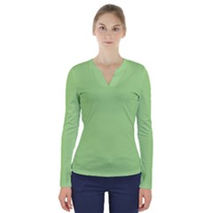 Meadow Green V-neck Long Sleeve Top by snowwhitegirl