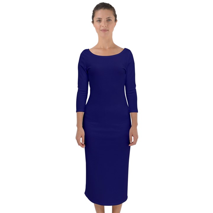 Dark Navy Quarter Sleeve Midi Bodycon Dress