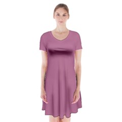 Rose Grey Short Sleeve V-neck Flare Dress by snowwhitegirl