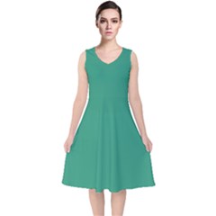 Teal Ocean V-neck Midi Sleeveless Dress  by snowwhitegirl