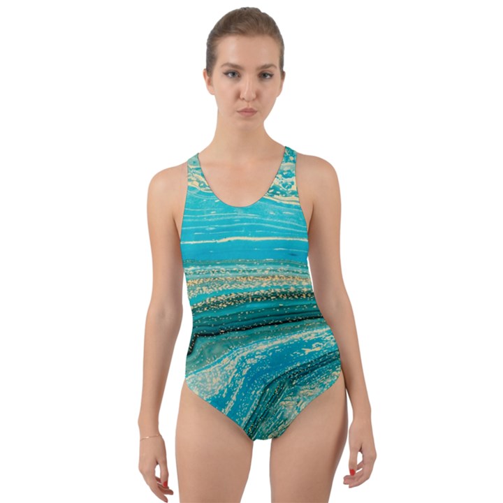 Mint,gold,marble,nature,stone,pattern,modern,chic,elegant,beautiful,trendy Cut-Out Back One Piece Swimsuit