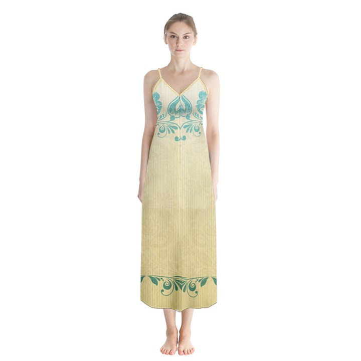 art nouveau green Button Up Chiffon Maxi Dress