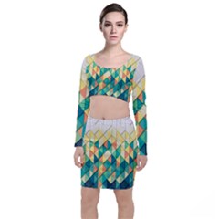 Background Geometric Triangle Long Sleeve Crop Top & Bodycon Skirt Set by Nexatart