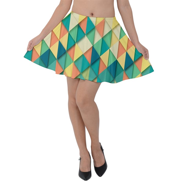 Background Geometric Triangle Velvet Skater Skirt