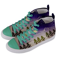 Background Christmas Snow Figure Women s Mid-top Canvas Sneakers by Nexatart