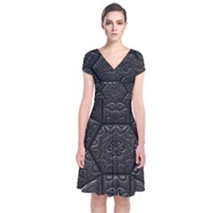 Emboss Luxury Artwork Depth Short Sleeve Front Wrap Dress