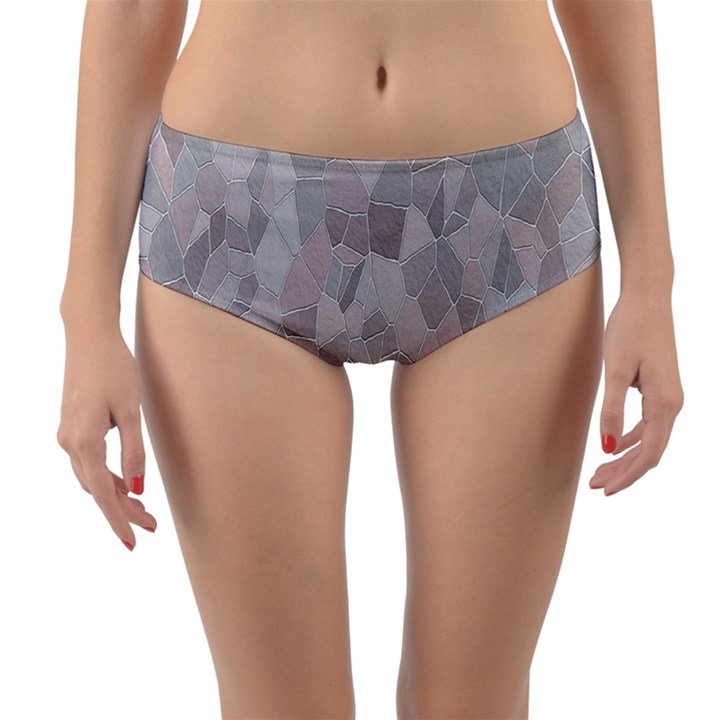 Pattern Mosaic Form Geometric Reversible Mid-Waist Bikini Bottoms