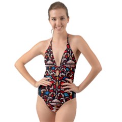 Decoration Art Pattern Ornate Halter Cut-out One Piece Swimsuit by Nexatart