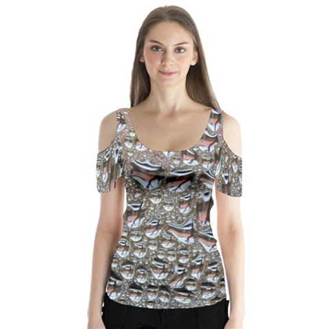 Droplets Pane Drops Of Water Butterfly Sleeve Cutout Tee  by Nexatart