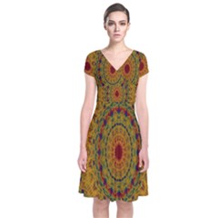 India Mystic Background Ornamental Short Sleeve Front Wrap Dress by Nexatart