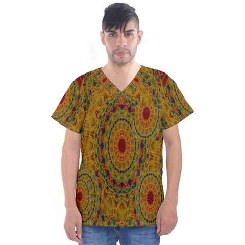 India Mystic Background Ornamental Men s V-neck Scrub Top by Nexatart