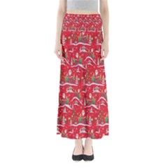 Red Background Christmas Full Length Maxi Skirt by Nexatart