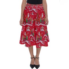 Red Background Christmas Perfect Length Midi Skirt by Nexatart