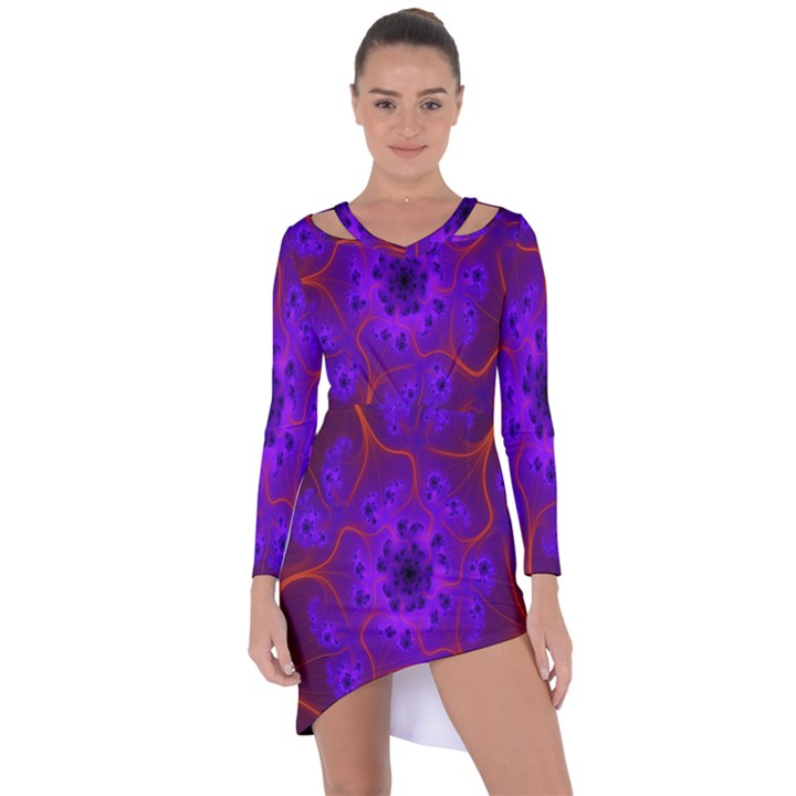 Fractal Mandelbrot Julia Lot Asymmetric Cut-Out Shift Dress