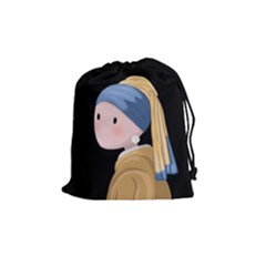 Girl With A Pearl Earring Drawstring Pouches (medium)  by Valentinaart