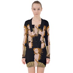 The Birth Of Venus V-neck Bodycon Long Sleeve Dress by Valentinaart