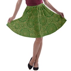 Stars In The Wooden Forest Night In Green A-line Skater Skirt by pepitasart