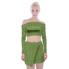 Stars In The Wooden Forest Night In Green Off Shoulder Top With Mini Skirt Set by pepitasart